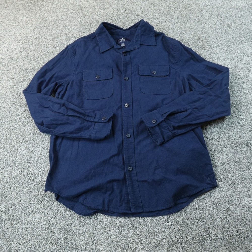 American Eagle Shirt Mens L Blue Button Up Long Sleeve Chamois Flannel Work Top